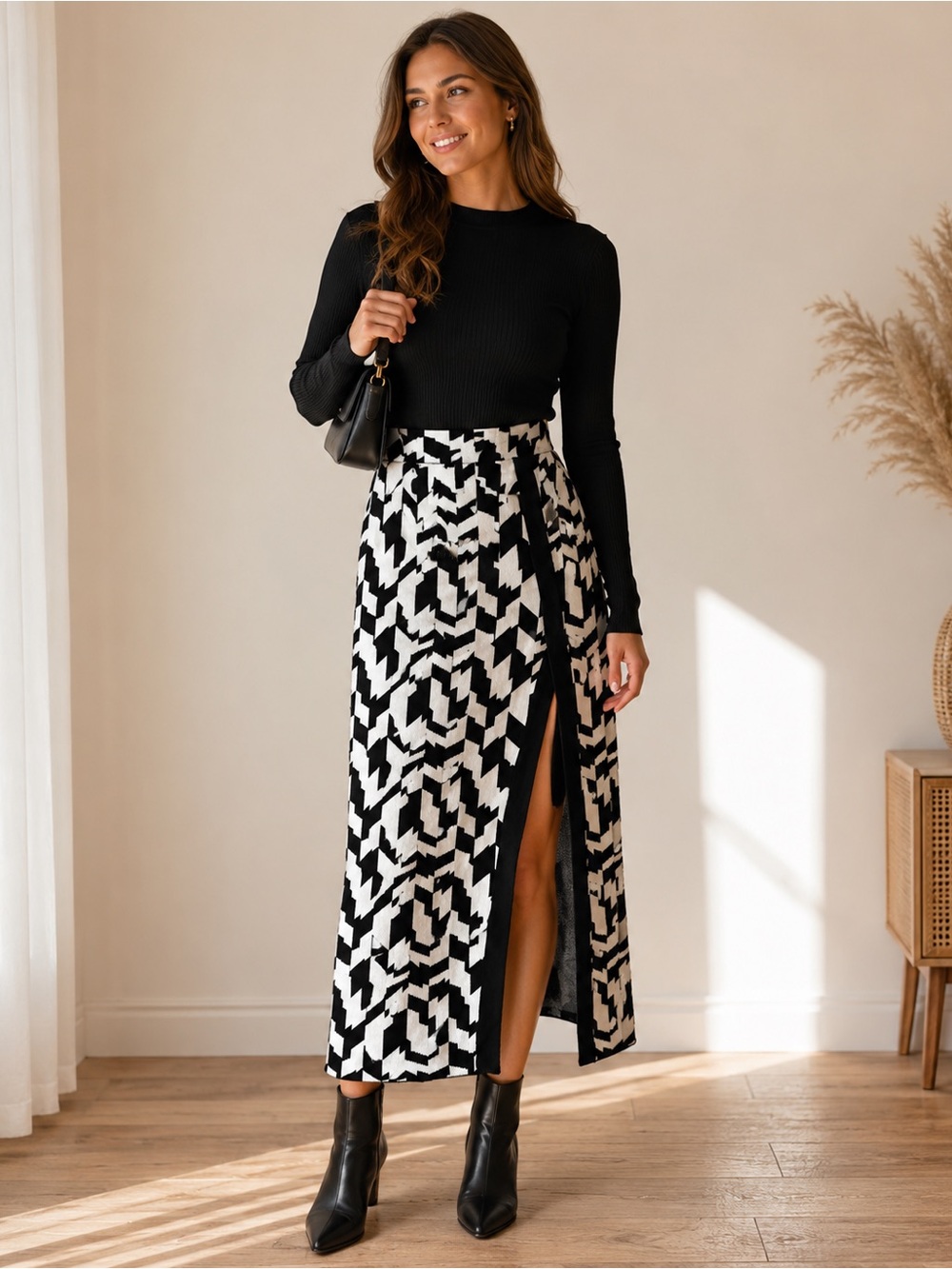 🔹 Future Collective x Kahlana Barfield Brown Black White Knit Midi Skirt Sz 2-4